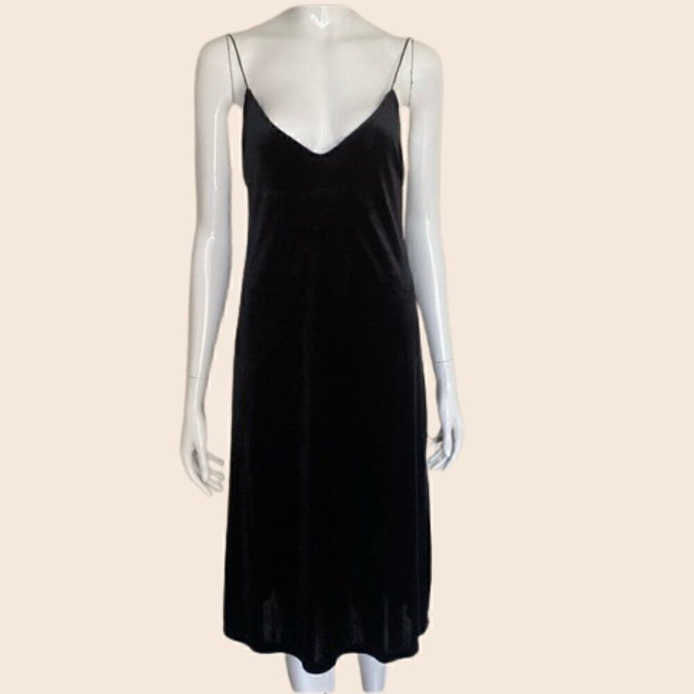 Zara Black Stretch Velvet Slip Dress Size Small